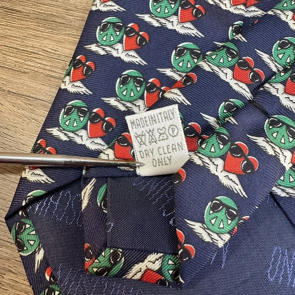 Vtg 90s MOSCHINO Tie Valentines 100%‎ Silk Made In Italy Navy Hearts Sunglasses
